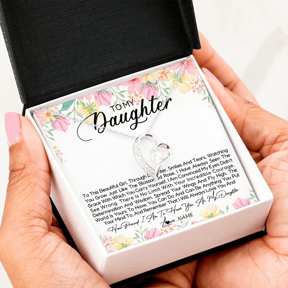 Forever Love Necklace | Personalized To My Daughter Necklace From Dad Mom Mother To This Beautiful Girl Daughter Jewelry Birthday Graduation Christmas Customized Gift Box Message Card | siriusteestore