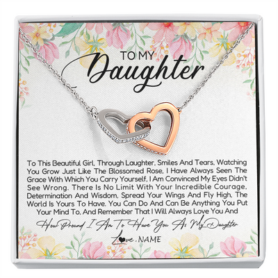 Interlocking Hearts Necklace | Personalized To My Daughter Necklace From Dad Mom Mother To This Beautiful Girl Daughter Jewelry Birthday Graduation Christmas Customized Gift Box Message Card | siriusteestore