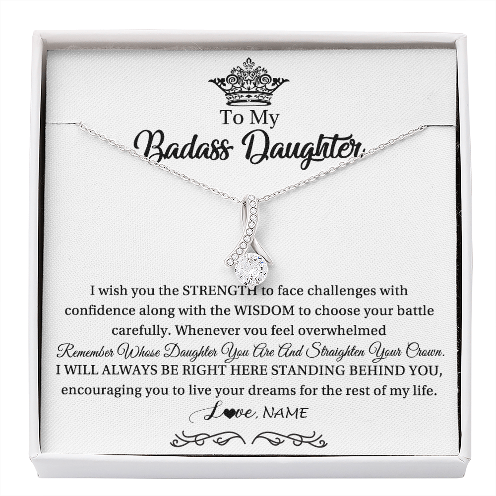 Alluring Beauty Necklace | Personalized To My Daughter Necklace From Dad Mom Straighten Your Crown Daughter Jewelry Birthday Graduation Christmas Customized Gift Box Message Card | siriusteestore