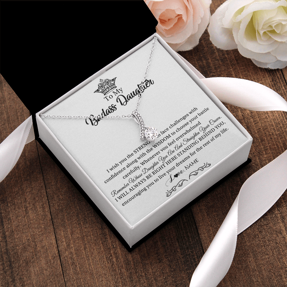 Alluring Beauty Necklace | Personalized To My Daughter Necklace From Dad Mom Straighten Your Crown Daughter Jewelry Birthday Graduation Christmas Customized Gift Box Message Card | siriusteestore