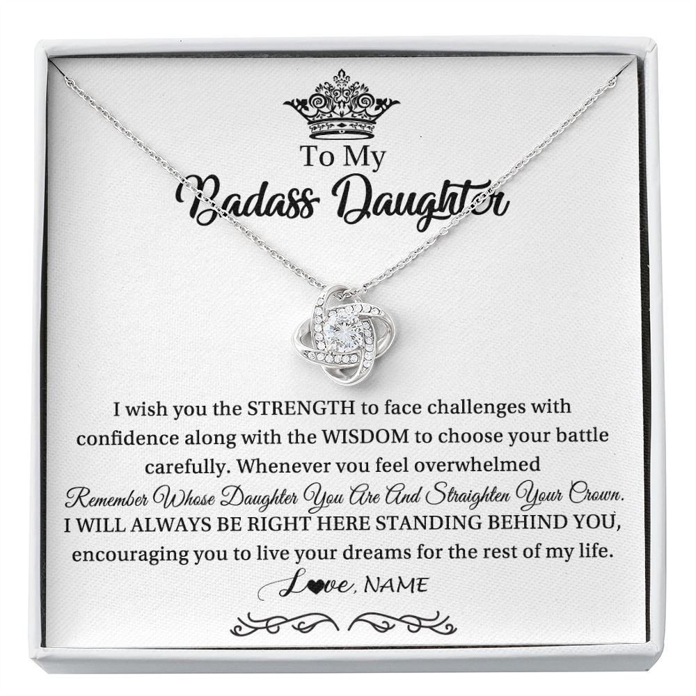 Love Knot Necklace | Personalized To My Daughter Necklace From Dad Mom Straighten Your Crown Daughter Jewelry Birthday Graduation Christmas Customized Gift Box Message Card | siriusteestore