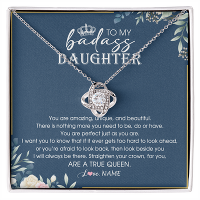 Love Knot Necklace | Personalized To My Daughter Necklace From Dad Mom Straighten Your Crown Queen Daughter Jewelry Birthday Graduation Christmas Customized Gift Box Message Card | siriusteestore