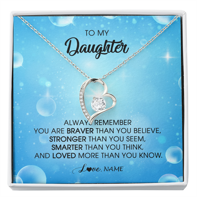 Forever Love Necklace | Personalized To My Daughter Necklace From Mom Dad Always Remember You Are Braver Daughter Jewelry Birthday Graduation Christmas Customized Message Card | siriusteestore