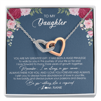 Interlocking Hearts Necklace | Personalized To My Daughter Necklace From Mom Dad Father You Are My Greatest Gift Daughter Birthday Christmas Customized Jewelry Gift Box Message Card | siriusteestore