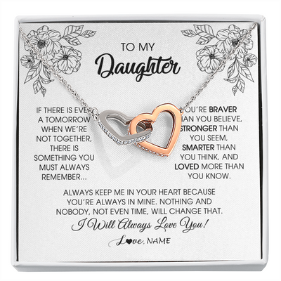 Interlocking Hearts Necklace | Personalized To My Daughter Necklace From Mom Dad Father You're Braver Stronger Smarter Daughter Birthday Christmas Customized Jewelry Gift Box Message Card | siriusteestore