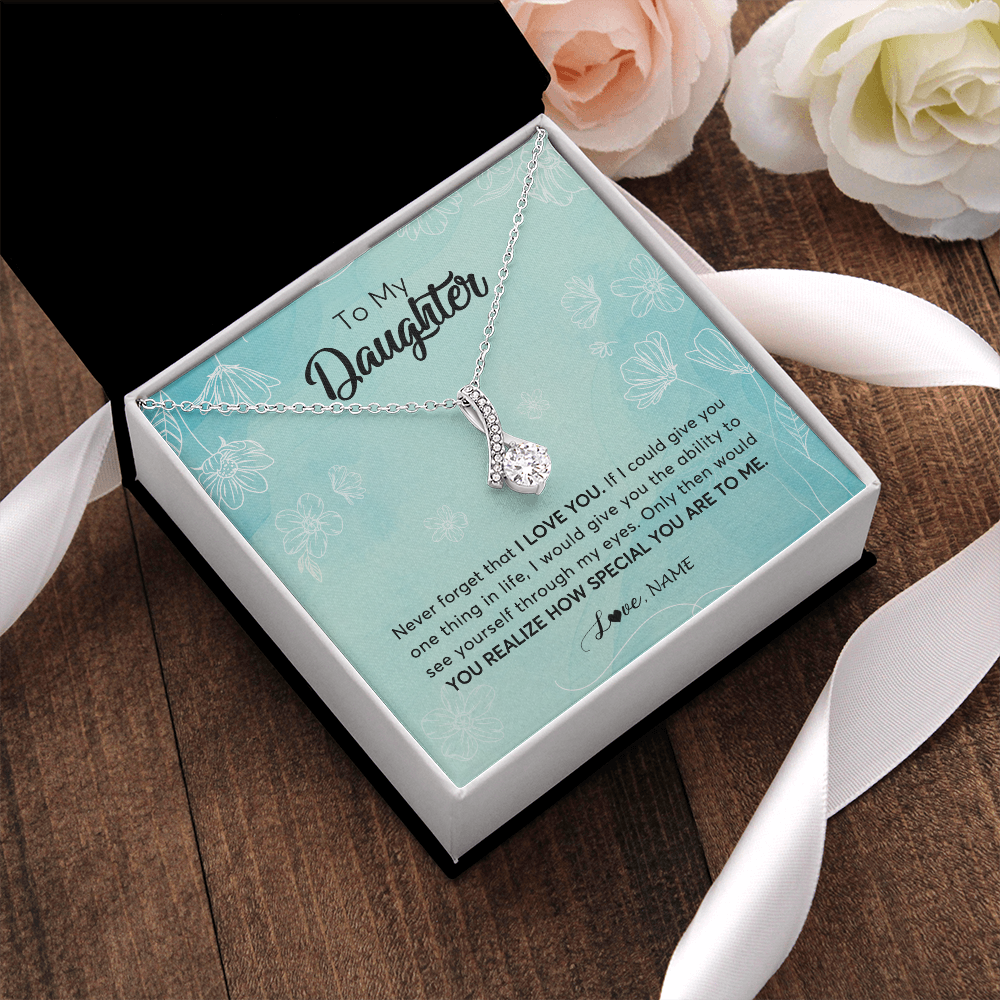 Alluring Beauty Necklace | Personalized To My Daughter Necklace From Mom Dad Flower Never Forget I Love You Daughter Graduation Birthday Christmas Customized Gift Box Message Card | siriusteestore