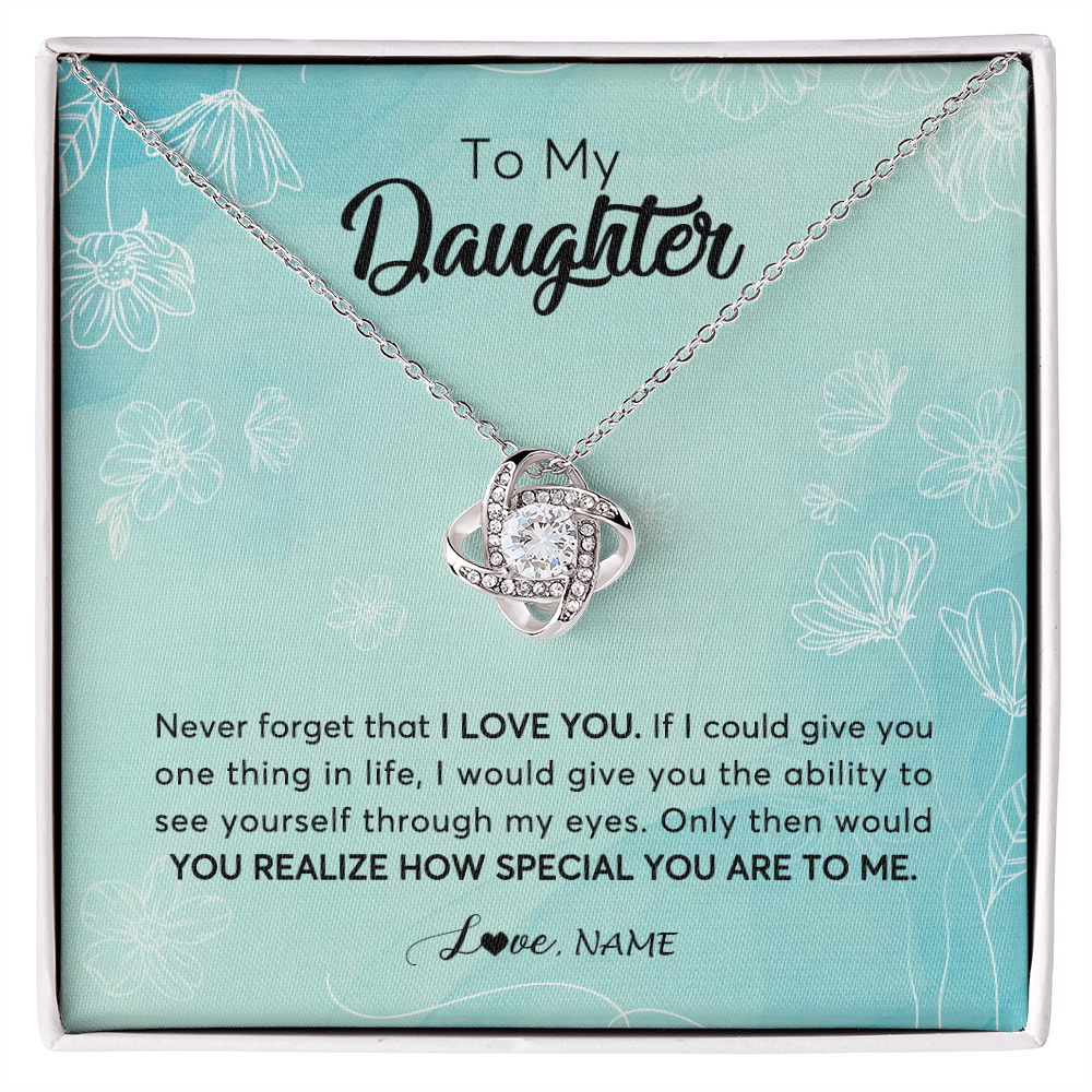 Love Knot Necklace | Personalized To My Daughter Necklace From Mom Dad Flower Never Forget I Love You Daughter Graduation Birthday Christmas Customized Gift Box Message Card | siriusteestore