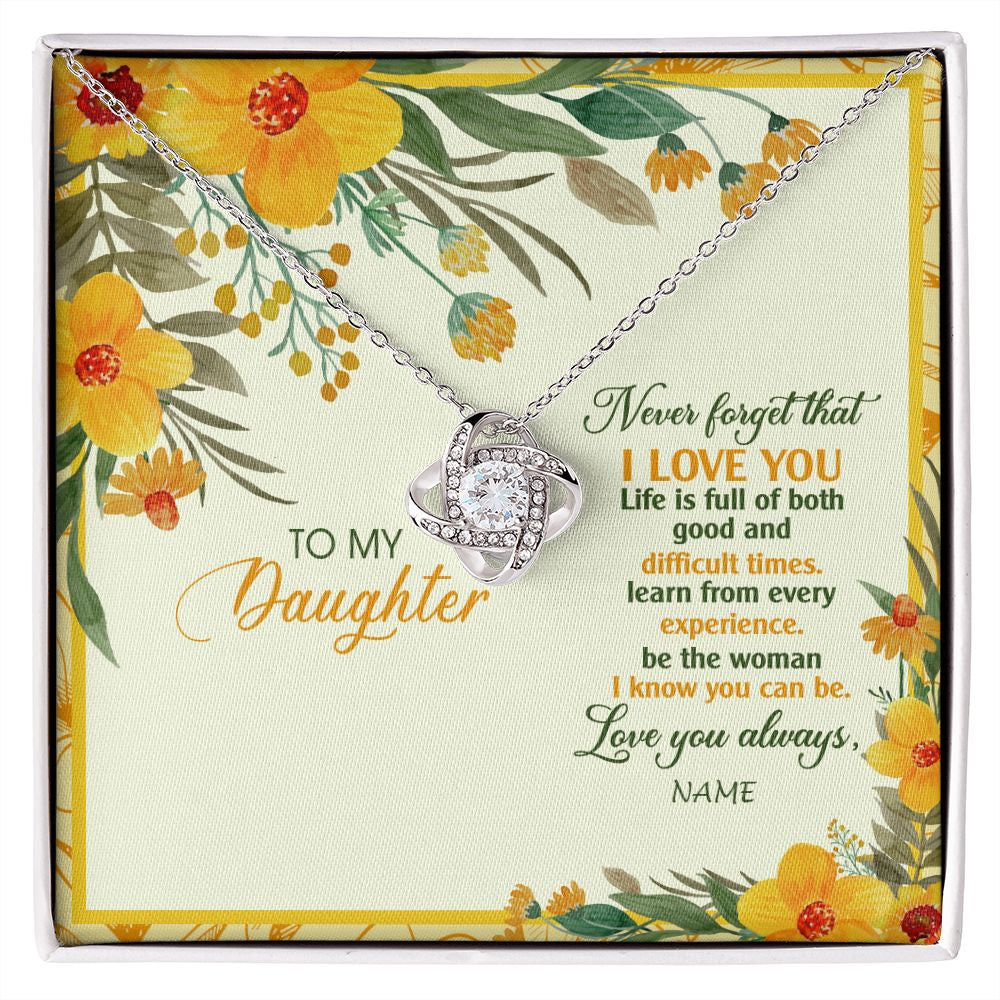 Love Knot Necklace | Personalized To My Daughter Necklace From Mom Dad Flower Never Forget That I Love You Daughter Birthday Christmas Graduation Customized Gift Box Message Card | siriusteestore