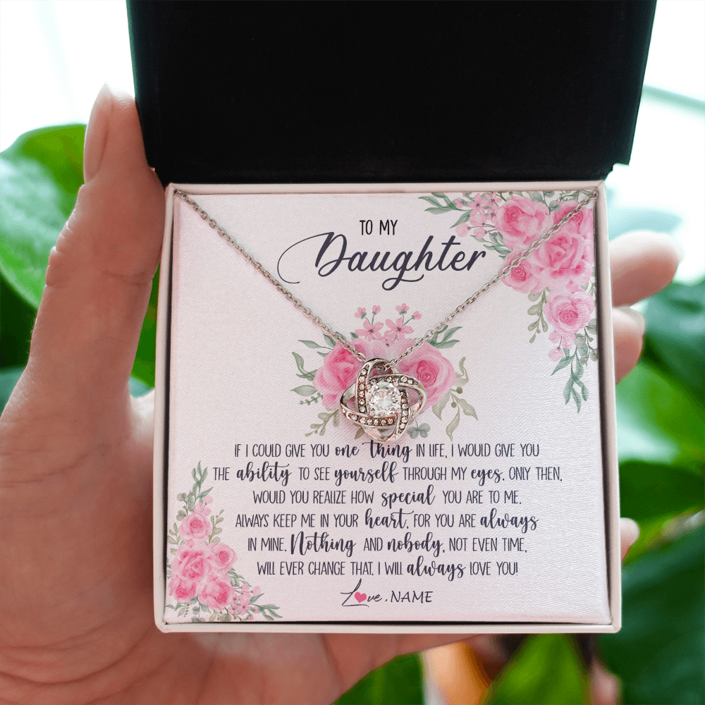 Love Knot Necklace | Personalized To My Daughter Necklace From Mom Dad I Will Always Love You Daughter Birthday Christmas Jewelry Pendant Customized Gift Box Message Card | siriusteestore