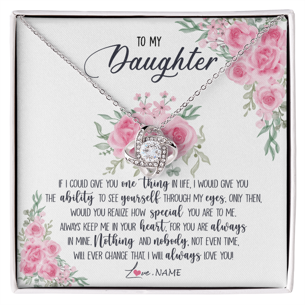 Love Knot Necklace | Personalized To My Daughter Necklace From Mom Dad I Will Always Love You Daughter Birthday Christmas Jewelry Pendant Customized Gift Box Message Card | siriusteestore