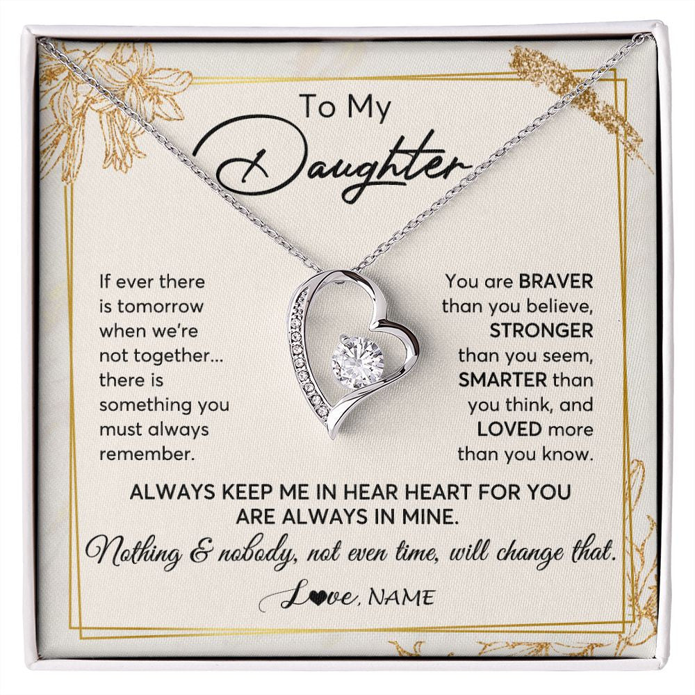 Forever Love Necklace | Personalized To My Daughter Necklace From Mom Dad Mother Always Keep Me In Your Heart Daughter Birthday Graduation Christmas Customized Gift Box Message Card | siriusteestore