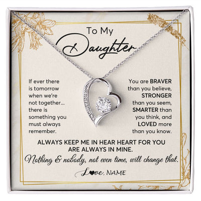Forever Love Necklace | Personalized To My Daughter Necklace From Mom Dad Mother Always Keep Me In Your Heart Daughter Birthday Graduation Christmas Customized Gift Box Message Card | siriusteestore