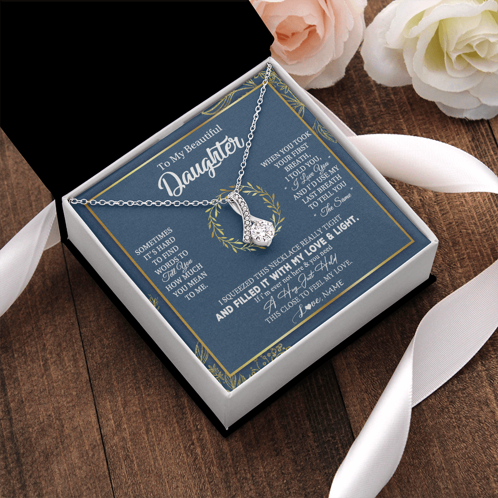 Alluring Beauty Necklace | Personalized To My Daughter Necklace From Mom Dad Mother How Much You Mean To Me Gift For Daughter Birthday Graduation Christmas Customized Message Card | siriusteestore