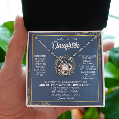 Love Knot Necklace | Personalized To My Daughter Necklace From Mom Dad Mother How Much You Mean To Me Gift For Daughter Birthday Graduation Christmas Customized Message Card | siriusteestore