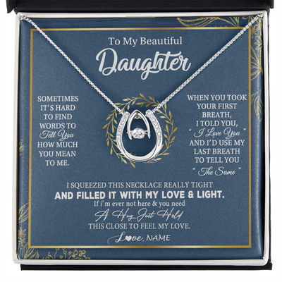 Lucky In Love Necklace | Personalized To My Daughter Necklace From Mom Dad Mother How Much You Mean To Me Gift For Daughter Birthday Graduation Christmas Customized Message Card | siriusteestore