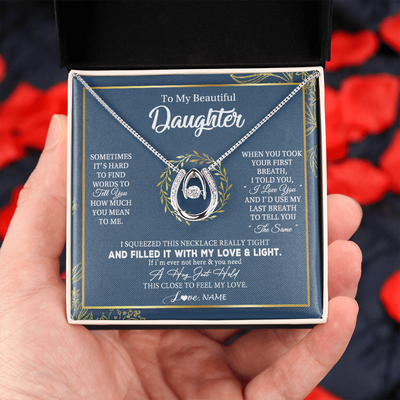 Lucky In Love Necklace | Personalized To My Daughter Necklace From Mom Dad Mother How Much You Mean To Me Gift For Daughter Birthday Graduation Christmas Customized Message Card | siriusteestore