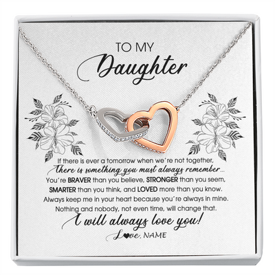Interlocking Hearts Necklace | Personalized To My Daughter Necklace From Mom Dad Mother Not Even Time Floral Daughter Birthday Graduation Christmas Customized Message Card | siriusteestore