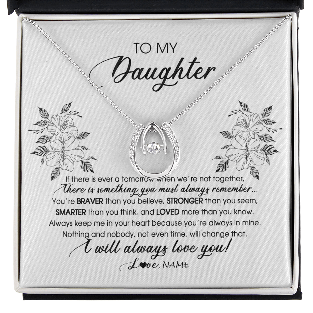 Lucky In Love Necklace | Personalized To My Daughter Necklace From Mom Dad Mother Not Even Time Floral Daughter Birthday Graduation Christmas Customized Message Card | siriusteestore