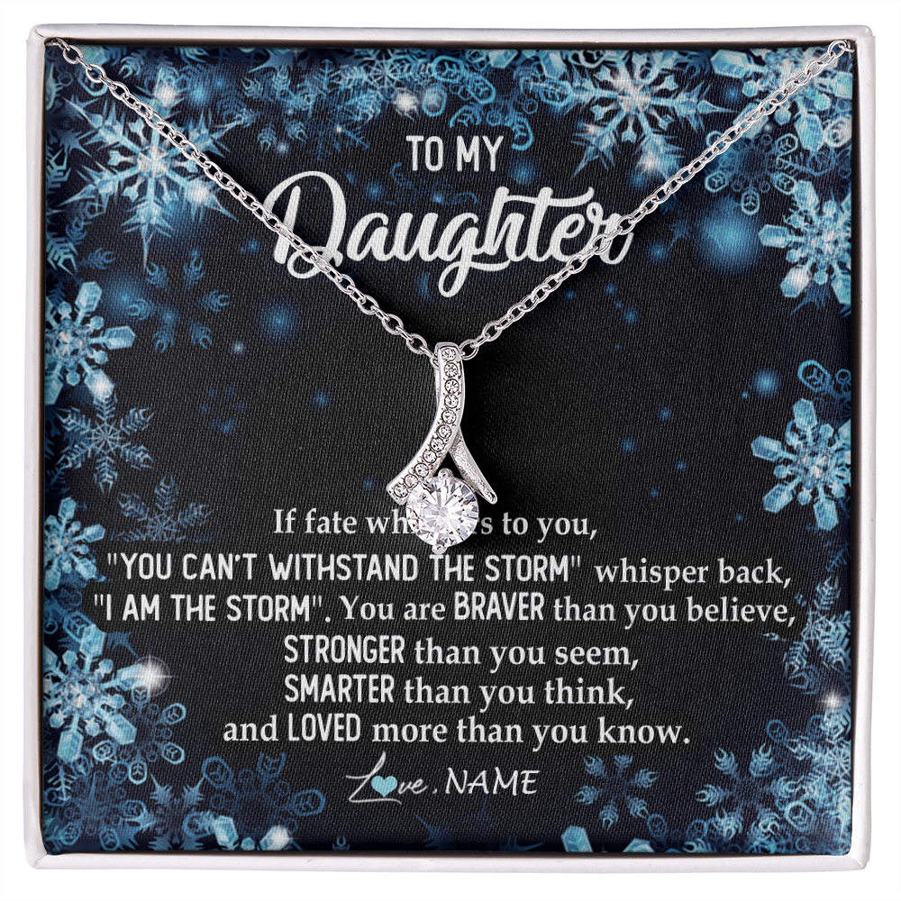 Alluring Beauty Necklace | Personalized To My Daughter Necklace From Mom Dad Mother Whisper Back I Am The Storm Daughter Jewelry Birthday Graduation Christmas Customized Message Card | siriusteestore
