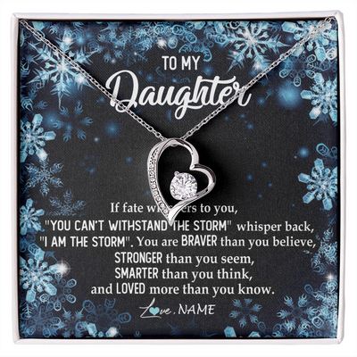 Forever Love Necklace | Personalized To My Daughter Necklace From Mom Dad Mother Whisper Back I Am The Storm Daughter Jewelry Birthday Graduation Christmas Customized Message Card | siriusteestore