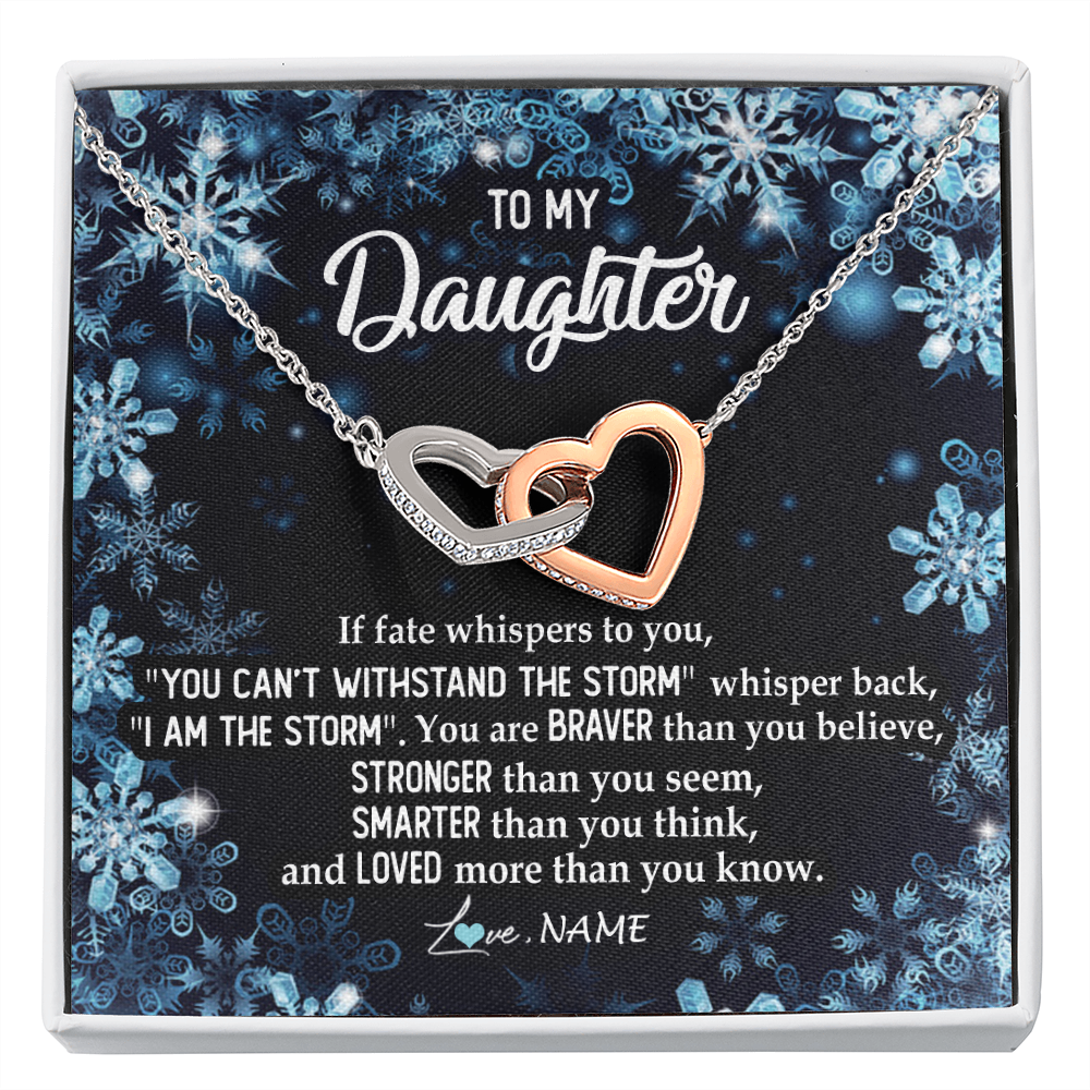 Interlocking Hearts Necklace | Personalized To My Daughter Necklace From Mom Dad Mother Whisper Back I Am The Storm Daughter Jewelry Birthday Graduation Christmas Customized Message Card | siriusteestore