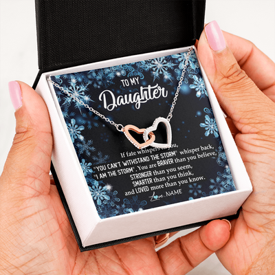 Interlocking Hearts Necklace | Personalized To My Daughter Necklace From Mom Dad Mother Whisper Back I Am The Storm Daughter Jewelry Birthday Graduation Christmas Customized Message Card | siriusteestore