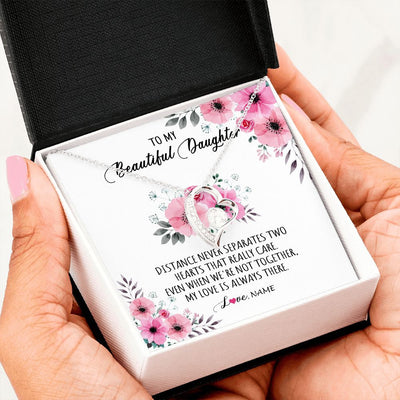 Forever Love Necklace | Personalized To My Daughter Necklace From Mom Dad My Love Is Always There Daughter Birthday Graduation Christmas Customized Gift Box Message Card | siriusteestore