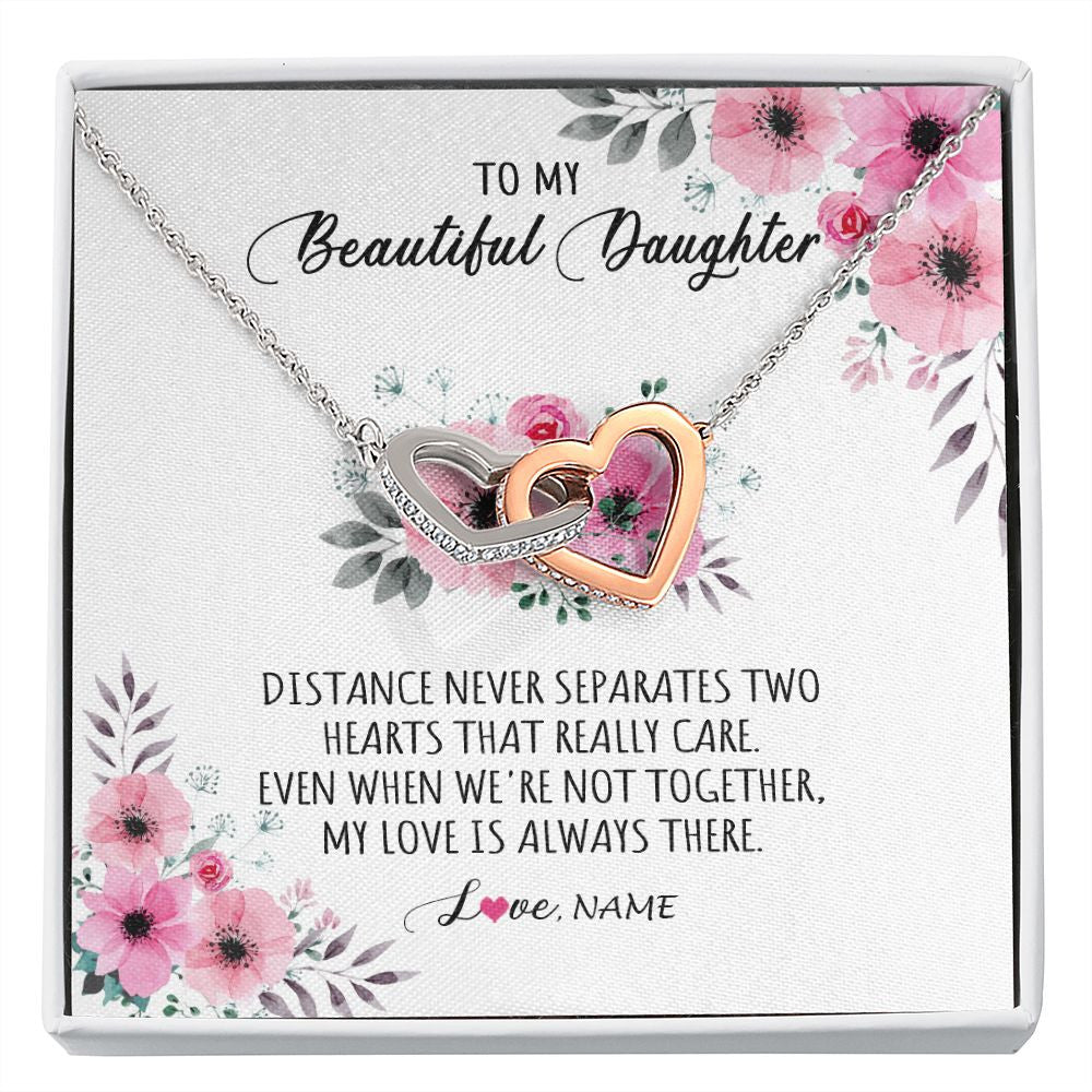 Interlocking Hearts Necklace | Personalized To My Daughter Necklace From Mom Dad My Love Is Always There Daughter Birthday Graduation Christmas Customized Gift Box Message Card | siriusteestore