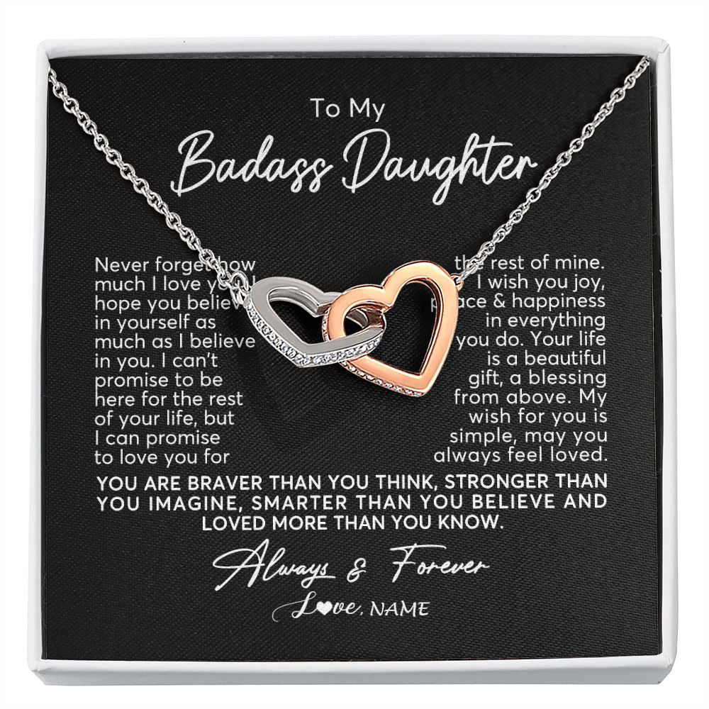 Interlocking Hearts Necklace | Personalized To My Daughter Necklace From Mom Dad Never Forget How Much I Love You Daughter Birthday Christmas Graduation Customized Gift Box Message Card | siriusteestore