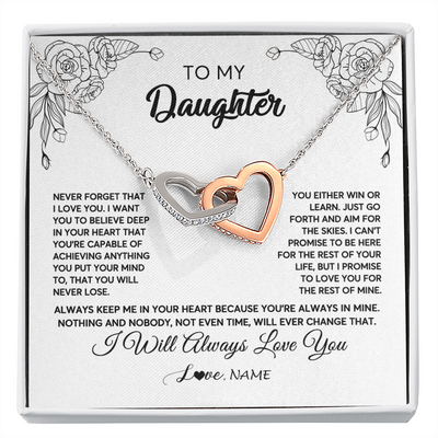 Interlocking Hearts Necklace | Personalized To My Daughter Necklace From Mom Dad Never Forget That I Love You Daughter Birthday Christmas Jewelry Pendant Customized Gift Box Message Card | siriusteestore