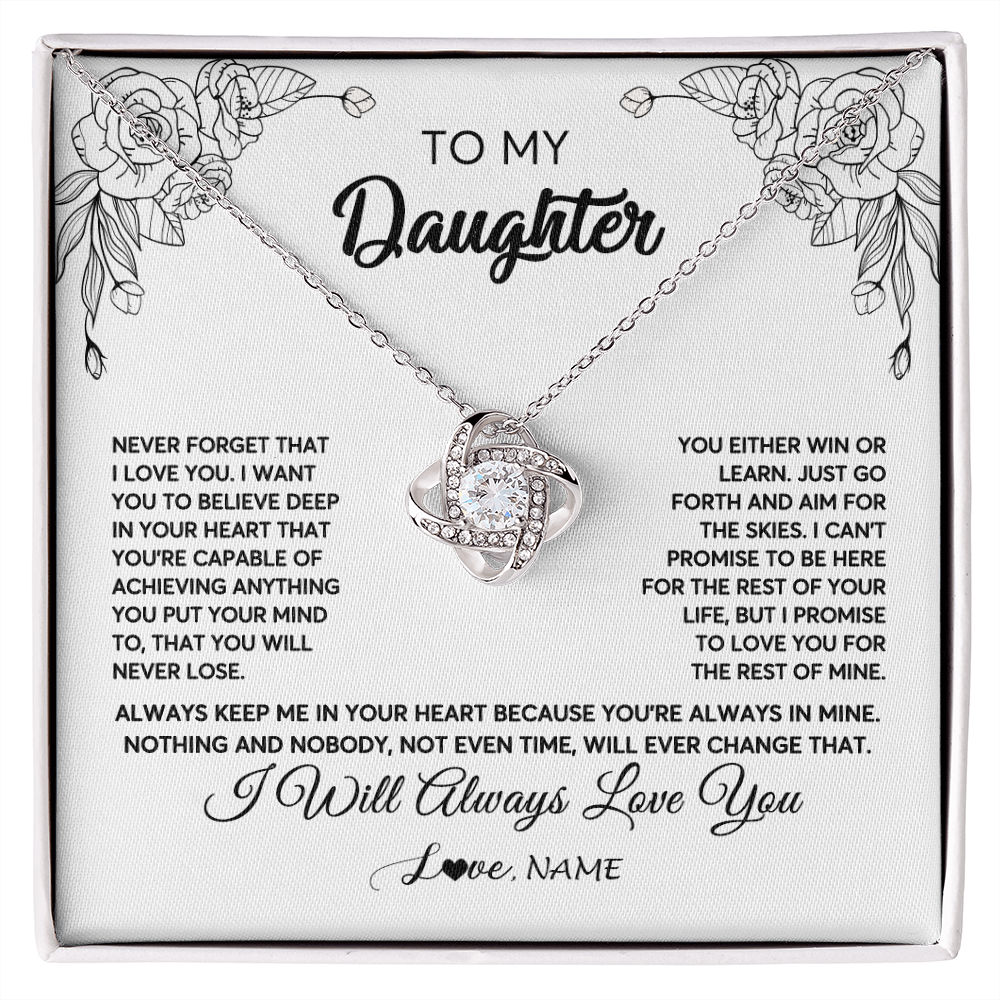 Love Knot Necklace | Personalized To My Daughter Necklace From Mom Dad Never Forget That I Love You Daughter Birthday Christmas Jewelry Pendant Customized Gift Box Message Card | siriusteestore