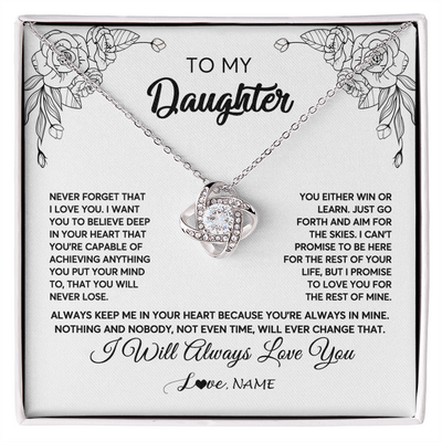 Love Knot Necklace | Personalized To My Daughter Necklace From Mom Dad Never Forget That I Love You Daughter Birthday Christmas Jewelry Pendant Customized Gift Box Message Card | siriusteestore