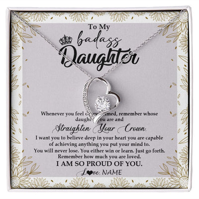 Forever Love Necklace | Personalized To My Daughter Necklace From Mom Dad Straighten Your Crown Daughter Birthday Christmas Graduation Jewelry Customized Gift Box Message Card | siriusteestore