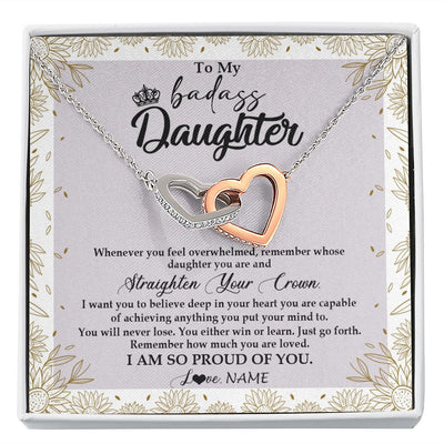 Interlocking Hearts Necklace | Personalized To My Daughter Necklace From Mom Dad Straighten Your Crown Daughter Birthday Christmas Graduation Jewelry Customized Gift Box Message Card | siriusteestore
