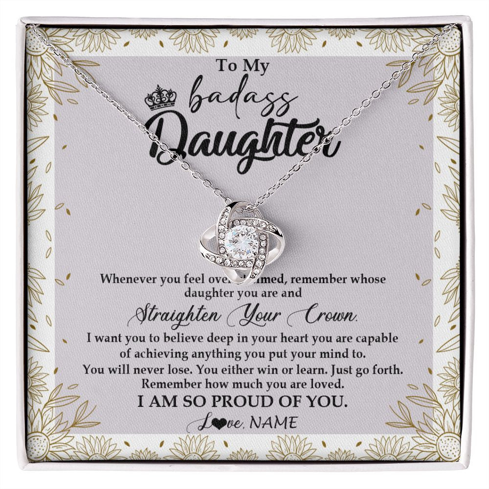 Love Knot Necklace | Personalized To My Daughter Necklace From Mom Dad Straighten Your Crown Daughter Birthday Christmas Graduation Jewelry Customized Gift Box Message Card | siriusteestore