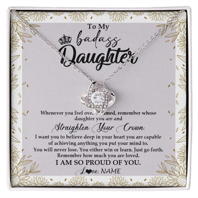 Love Knot Necklace | Personalized To My Daughter Necklace From Mom Dad Straighten Your Crown Daughter Birthday Christmas Graduation Jewelry Customized Gift Box Message Card | siriusteestore