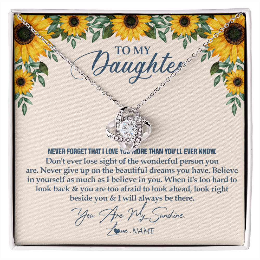 Love Knot Necklace | Personalized To My Daughter Necklace From Mom Dad Sunflower You Are My Sunshine Daughter Jewelry Graduation Birthday Christmas Customized Gift Box Message Card | siriusteestore