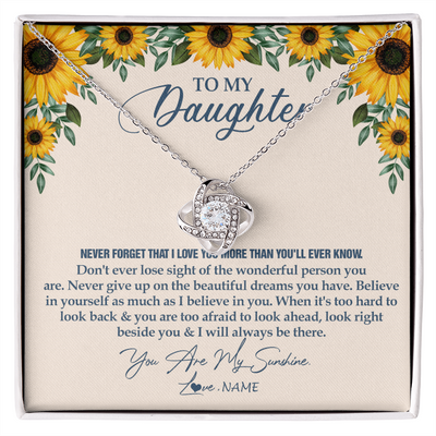 Love Knot Necklace | Personalized To My Daughter Necklace From Mom Dad Sunflower You Are My Sunshine Daughter Jewelry Graduation Birthday Christmas Customized Gift Box Message Card | siriusteestore