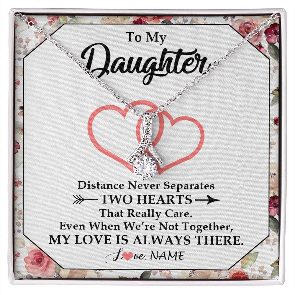 Alluring Beauty Necklace | Personalized To My Daughter Necklace From Mom Dad Two Hearts Together Daughter Birthday Graduation Christmas Customized Gift Box Message Card | siriusteestore