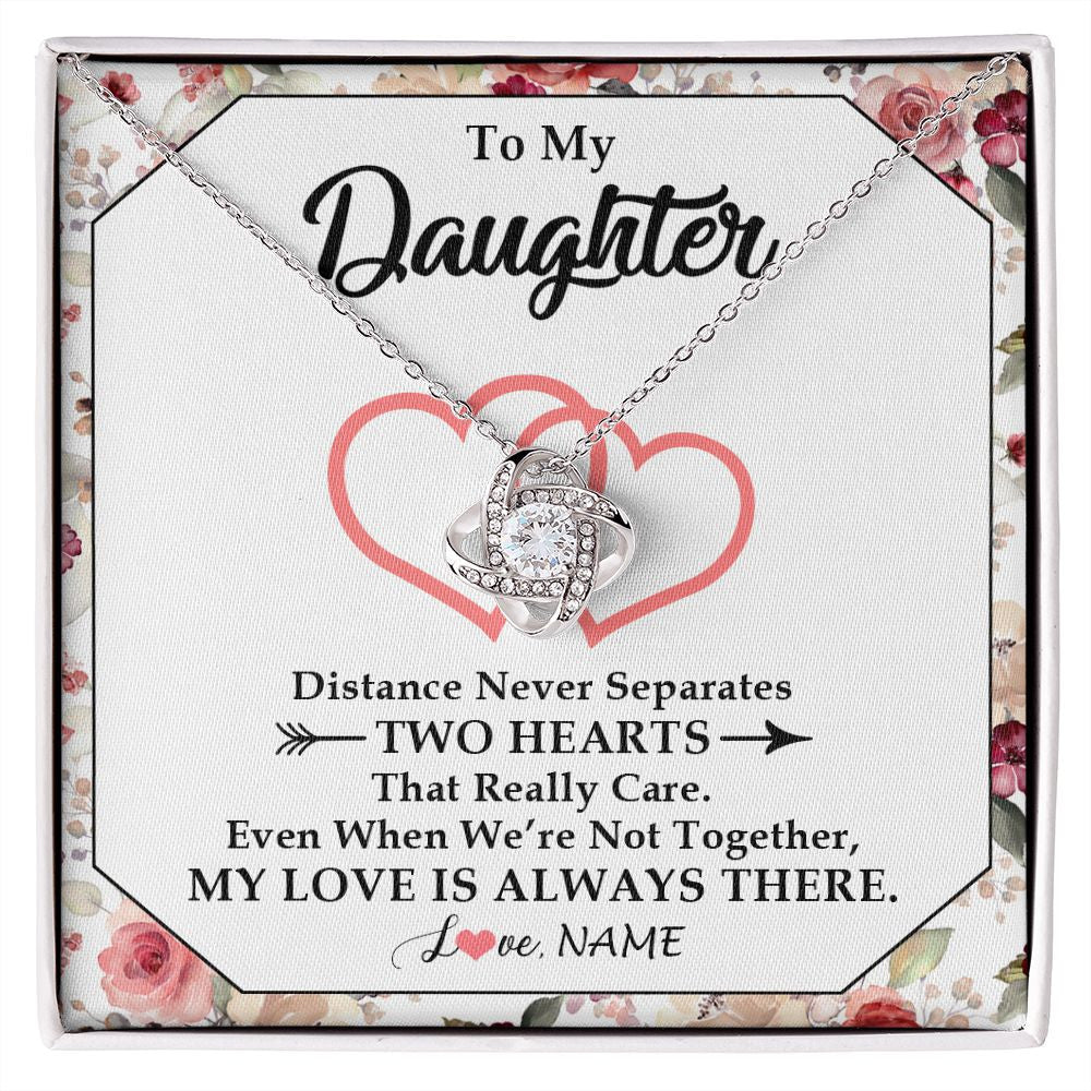 Love Knot Necklace | Personalized To My Daughter Necklace From Mom Dad Two Hearts Together Daughter Birthday Graduation Christmas Customized Gift Box Message Card | siriusteestore