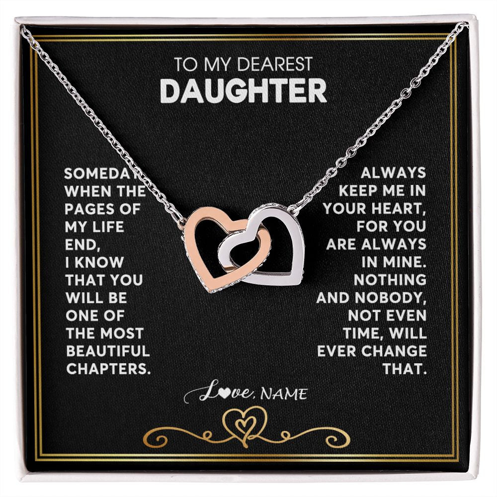 Interlocking Hearts Necklace | Personalized To My Daughter Necklace From Mom Dad When The Pages Of My Life End Daughter Birthday Graduation Christmas Customized Gift Box Message Card | siriusteestore