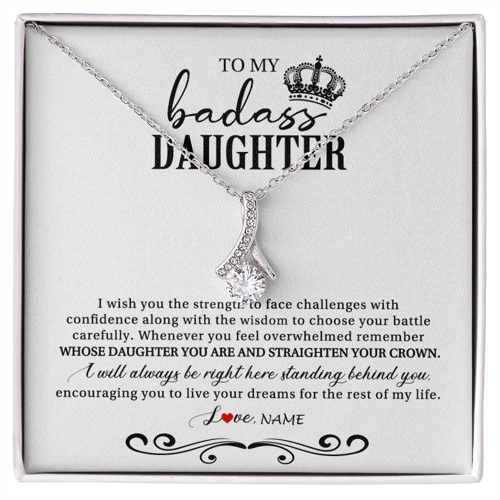 Alluring Beauty Necklace | Personalized To My Daughter Necklace From Mom Dad Wish You The Strength Daughter Birthday Graduation Christmas Jewelry Customized Gift Box Message Card | siriusteestore