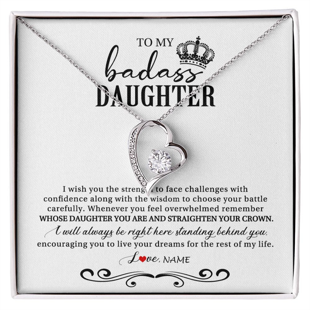 Forever Love Necklace | Personalized To My Daughter Necklace From Mom Dad Wish You The Strength Daughter Birthday Graduation Christmas Jewelry Customized Gift Box Message Card | siriusteestore