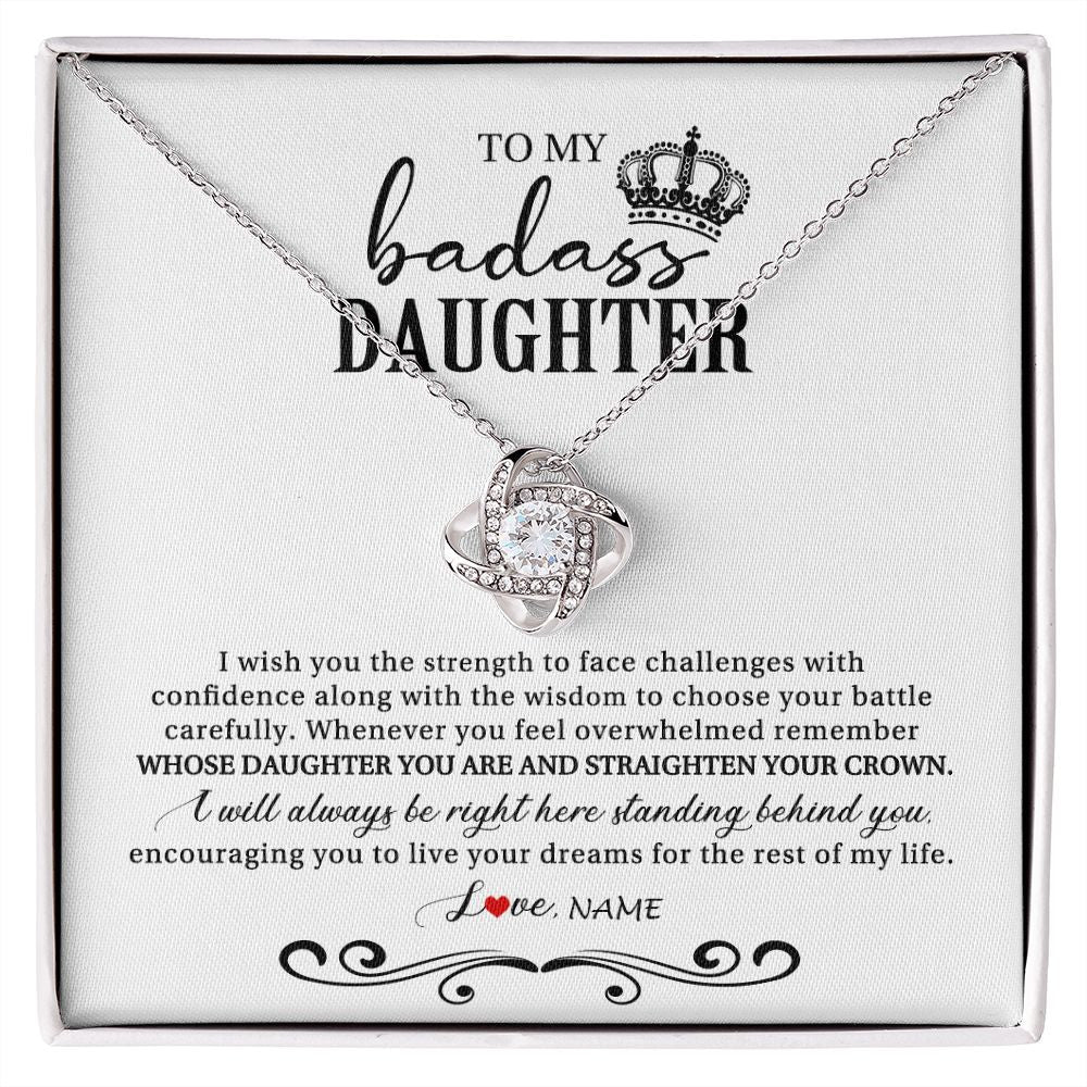 Love Knot Necklace | Personalized To My Daughter Necklace From Mom Dad Wish You The Strength Daughter Birthday Graduation Christmas Jewelry Customized Gift Box Message Card | siriusteestore