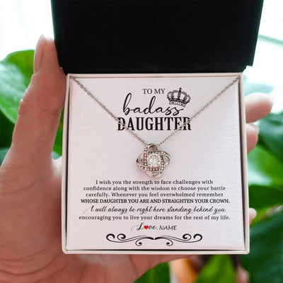 Love Knot Necklace | Personalized To My Daughter Necklace From Mom Dad Wish You The Strength Daughter Birthday Graduation Christmas Jewelry Customized Gift Box Message Card | siriusteestore