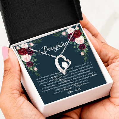 Forever Love Necklace | Personalized To My Daughter Necklace From Mom Dad Wonderful Daughter Like You Daughter Birthday Graduation Christmas Jewelry Customized Gift Box Message Card | siriusteestore