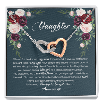 Interlocking Hearts Necklace | Personalized To My Daughter Necklace From Mom Dad Wonderful Daughter Like You Daughter Birthday Graduation Christmas Jewelry Customized Gift Box Message Card | siriusteestore