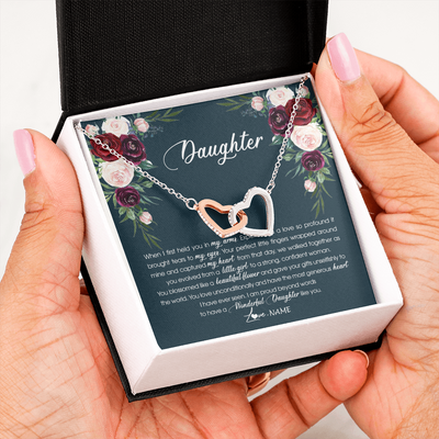 Interlocking Hearts Necklace | Personalized To My Daughter Necklace From Mom Dad Wonderful Daughter Like You Daughter Birthday Graduation Christmas Jewelry Customized Gift Box Message Card | siriusteestore