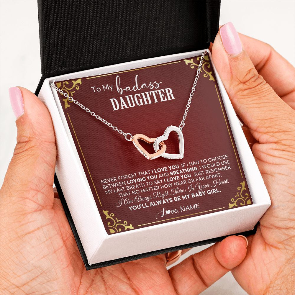 Interlocking Hearts Necklace | Personalized To My Daughter Necklace From Mom Dad You'Ll Always Be My Baby Girl Daughter Birthday Graduation Christmas Customized Gift Box Message Card | siriusteestore