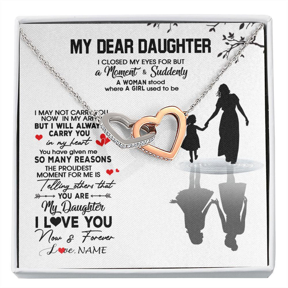 Interlocking Hearts Necklace | Personalized To My Daughter Necklace From Mom Mother I Love You Letters For Her Daughter Birthday Graduation Christmas Customized Gift Box Message Card | siriusteestore